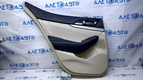 Door trim card rear left Nissan Maxima A36 16- beige with beige insert leather, armrest black leather, molding gray structure, dents, scuffs