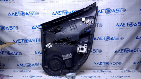 Door trim card rear left Nissan Leaf 13-17 black with black insert plastic, armrest black cloth, scuffs, scratches