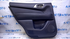 Door trim card rear left Nissan Pathfinder 13-20 black with black insert leather, armrest black leather, handles gray structure, scratches, abrasions, scuffs, dents