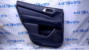Door trim card rear left Nissan Pathfinder 13-20 black with black insert leather, armrest black leather, handles gray structure, scratches, abrasions, bumps