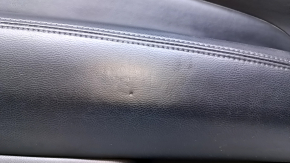 Door trim card rear left Nissan Pathfinder 13-20 black with black insert leather, armrest black leather, handles gray structure, scratches, abrasions, bumps