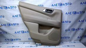 Door trim card rear left Nissan Pathfinder 13-20 beige with beige insert leather, armrest beige leather, molding handle gray structure, scuffs, abrasions, scratches, dents