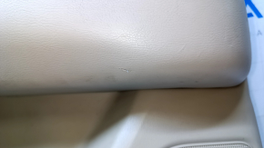 Door trim card rear left Nissan Pathfinder 13-20 beige with beige insert leather, armrest beige leather, molding handle gray structure, scuffs, abrasions, scratches, dents