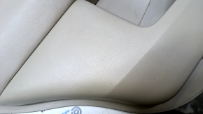 Door trim card rear left Nissan Pathfinder 13-20 beige with beige insert leather, armrest beige leather, molding handle gray structure, scuffs, abrasions, scratches, dents