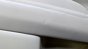 Door trim card rear left Nissan Pathfinder 13-20 beige with beige insert leather, armrest beige leather, molding handle gray structure, abrasions, scratches, dents, whitened plastic