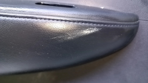 Door trim card rear left Nissan Leaf 13-17 black with black insert plastic, armrest black leather, bumps, scratches, abrasions, worn leather