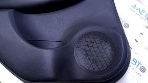 Door trim card rear left Nissan Leaf 13-17 black with black insert plastic, armrest black leather, bumps, scratches, abrasions, worn leather