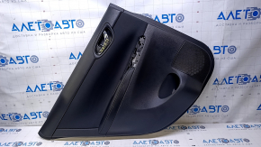 Door trim card rear left Nissan Sentra 13-19 black with black insert cloth, armrest black leather, scuffs, dent, scratches