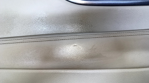 Door trim card rear left Nissan Rogue 14-20 beige with beige insert plastic, armrest beige leather, molding graphite gloss, scratches, abrasions, dent