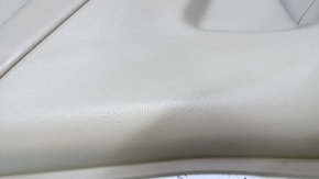 Door trim card rear left Nissan Rogue 14-20 beige with beige insert plastic, armrest beige leather, molding graphite gloss, scratches, abrasions, dent