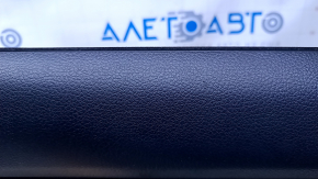 Door trim card rear left Nissan Rogue 14-20 beige with beige insert plastic, armrest beige leather, molding graphite structure, scratches, abrasions, dent