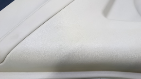 Door trim card rear left Nissan Rogue 14-20 beige with beige insert plastic, armrest beige leather, molding graphite structure, scratches, abrasions, dent