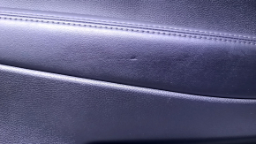 Door trim card rear left Nissan Rogue 14-20 black with black insert plastic, armrest black leather, molding graphite gloss, scratches, abrasions, bump