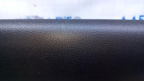 Door trim card rear left Nissan Rogue 14-20 black with black insert plastic, armrest black leather, molding carbon glossy, scratches, abrasions, dents