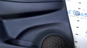 Door trim card rear left Nissan Rogue 14-20 black with black insert plastic, armrest black leather, molding graphite structure, scuffs, scratches