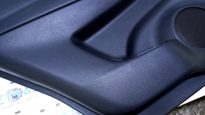 Door trim card rear left Nissan Rogue 14-20 black with black insert plastic, armrest black leather, molding graphite structure, scuffs, scratches