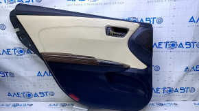 Door trim card rear left Toyota Avalon 13-18 beige with beige insert leather, armrest brown leather, scuffs, scratches, nicks