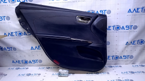 Door trim card rear left Toyota Avalon 13-18 black with black insert leather, armrest black leather, scratches, abrasions, pokes, scuffs