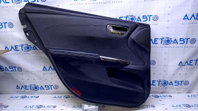 Door trim card rear left Toyota Avalon 13-18 black with black insert leather, armrest black leather, scratches, abrasions, scuffs