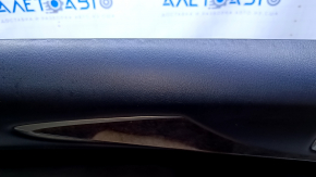 Door trim card rear left Infiniti JX35 QX60 13- black with black insert leather, armrest black leather, molding gray gloss, dents, abrasions, scratches, bumps