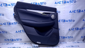 Door trim card rear left Infiniti QX50 19- black with black insert leather, armrest leather, BOSE, molding gray gloss, bumps, dents, scratches