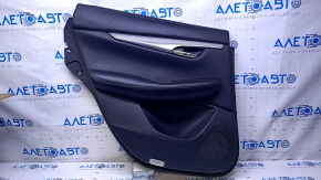 Door trim card rear left Infiniti QX50 19- black with black insert leather, armrest black leather, molding gray structure, bumps, dents, scuffs, abrasions, scratches