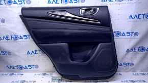 Door trim card rear left Infiniti JX35 QX60 13- black with black insert leather, armrest black leather, molding gray gloss, dents, abrasions, scratches, bumps