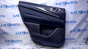 Door trim card rear left Infiniti JX35 QX60 16-20 black with black insert leather, armrest black leather, molding gray gloss, scratches, abrasions, dents