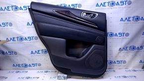 Door trim card rear left Infiniti JX35 QX60 13- black with black insert leather, armrest black leather, molding gray gloss, under the tweeter, scratches, abrasions, dents, bumps