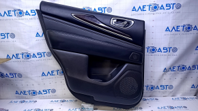 Door trim card rear left Infiniti JX35 QX60 13- black with black insert leather, armrest black leather, molding gray gloss, under the tweeter, scratches, abrasions, dents, bumps