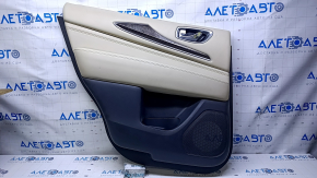Door trim card rear left Infiniti JX35 QX60 13- black with beige insert leather, armrest beige leather, molding gray gloss, scratches, abrasions, dents, bumps, for dry cleaning