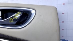 Door trim card rear left Infiniti JX35 QX60 13- black with beige insert leather, armrest beige leather, molding gray gloss, scratches, abrasions, dents, bumps, for dry cleaning