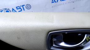 Door trim card rear left Infiniti JX35 QX60 13- beige with beige insert leather, armrest beige leather, molding dark wood gloss, under the tweeter, dents, abrasions, scratches, whitened plastic, under