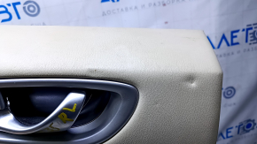 Door trim card rear left Infiniti JX35 QX60 13- beige with beige insert leather, armrest beige leather, molding dark wood gloss, dents, abrasions, scratches, whitened plastic, pokes