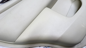 Door trim card rear left Infiniti JX35 QX60 13- beige with beige insert leather, armrest beige leather, molding dark wood gloss, dents, abrasions, scratches, whitened plastic, pokes