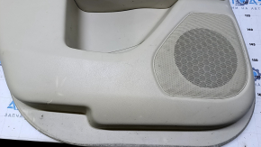 Door trim card rear left Infiniti JX35 QX60 13- beige with beige insert leather, armrest beige leather, molding dark wood gloss, dents, abrasions, scratches, whitened plastic, pokes