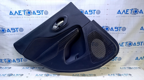 Door trim card rear left Jeep Cherokee KL 14-18 black with black insert cloth, armrest black leather, molding dark wood, scratches, dents, abrasions, bumps