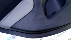 Door trim card rear left Jeep Cherokee KL 14-18 black with black insert cloth, armrest gray leather, molding dark wood, scratches, dents, abrasions, pokes
