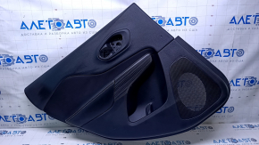 Door trim card rear left Jeep Cherokee KL 14-18 black with black insert cloth, armrest black leather, molding dark wood, scratches, dents, abrasions, bumps