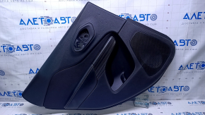 Door trim card rear left Jeep Cherokee KL 14-18 black with black insert cloth, armrest black leather, molding dark wood, scuffs, dents, abrasions, bumps