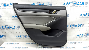 Door trim card rear left Honda Accord 18-22 black with gray insert leather. armrest gray leather, molding black structure, scuffs