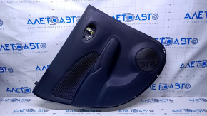 Door trim card rear left Nissan Versa Note 13-19 black with black-blue insert cloth, armrest black plastic, scratches, abrasions