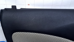 Door trim card rear left Nissan Versa Note 13-19 black with beige insert cloth, armrest black plastic, scratches, abrasions