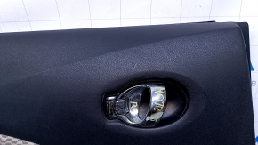 Door trim card rear left Nissan Versa Note 13-19 black with beige insert cloth, armrest black plastic, scratches, abrasions
