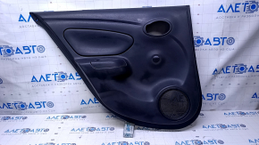 Door trim card rear left Nissan Versa 12-19 usa black with black insert plastic, armrest black plastic, under fur window lifter, scratches, abrasions
