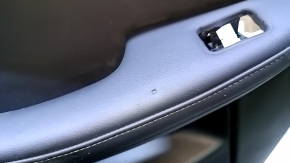 Door trim card rear left Infiniti QX30 17- black with black insert leather, armrest black leather, molding black-gray gloss, scuffs, scratches, abrasions, pokes