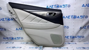 Door trim card rear left Infiniti Q50 14- gray with gray insert leather, armrest gray leather, molding gray structure, dents, abrasions, scratches