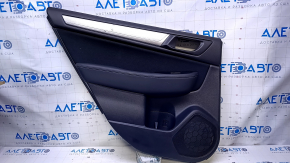 Door trim card rear left Subaru Outback 15-19 black with black insert cloth, armrest black leather, molding gray structure, scuffs, abrasions, scratches, dents