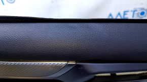 Door trim card rear left Subaru Outback 15-19 black with black insert cloth, armrest black leather, molding gray structure, scuffs, abrasions, scratches, dents