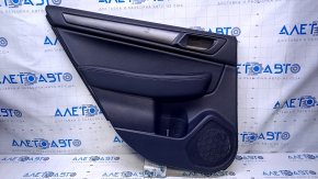 Door trim card rear left Subaru Legacy 15-19 black with black insert leather, armrest black leather, molding dark wood structure, dents, abrasions, scratches, scuffs